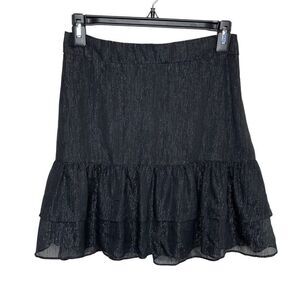 MADEWELL Womens Black Silver Metallic Ruffle Mini Skirt EUC Lined Sz XS